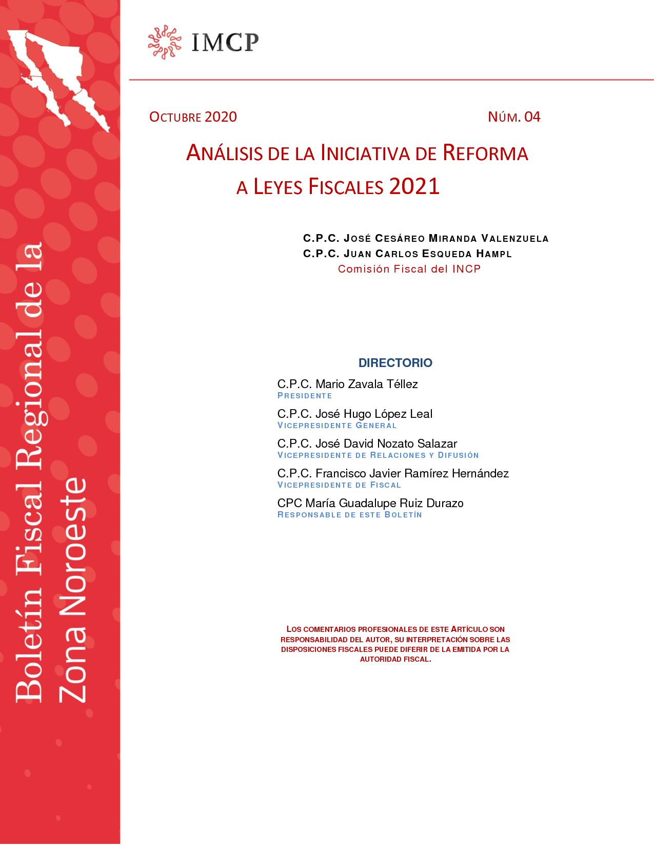 Analisis de la Iniciativa de Reforma Fiscal 2021 - Octubre 2020